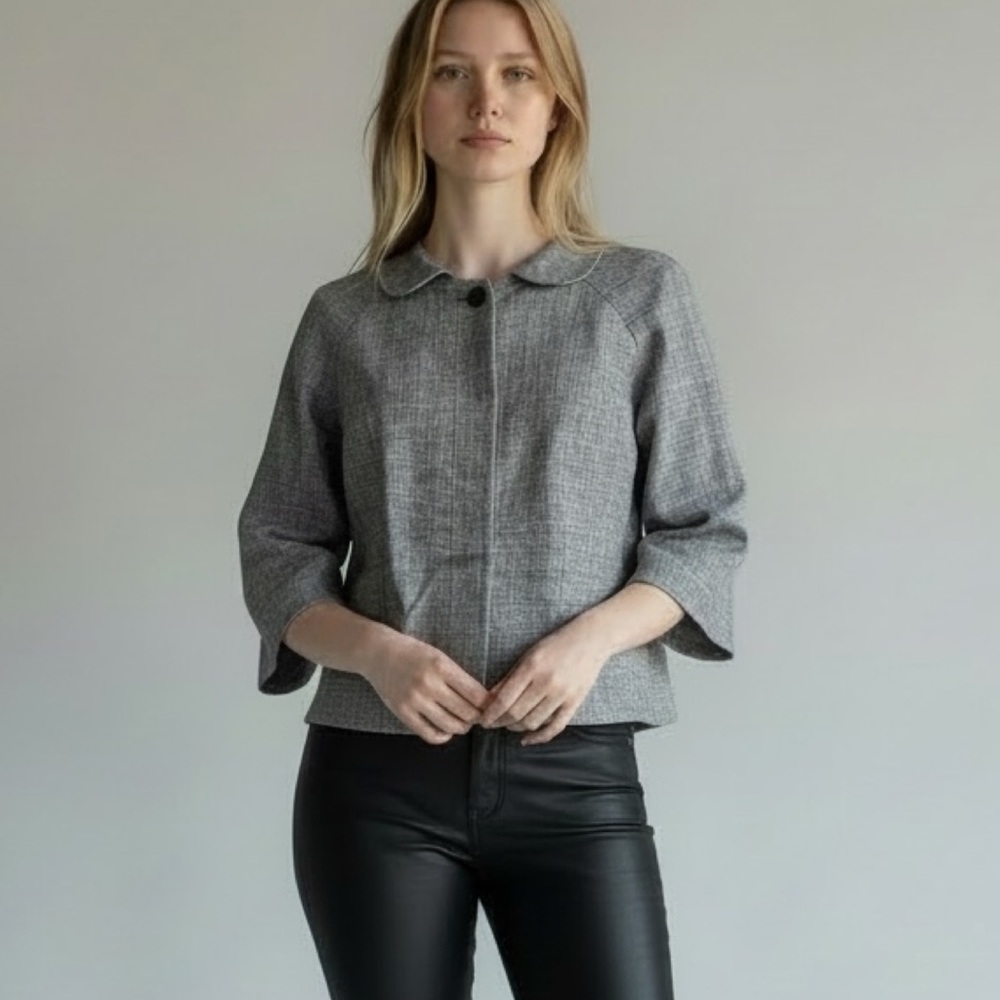 ❤️ Vintage Emanuel Ungaro Plaid Linen Cropped Swing Jacket